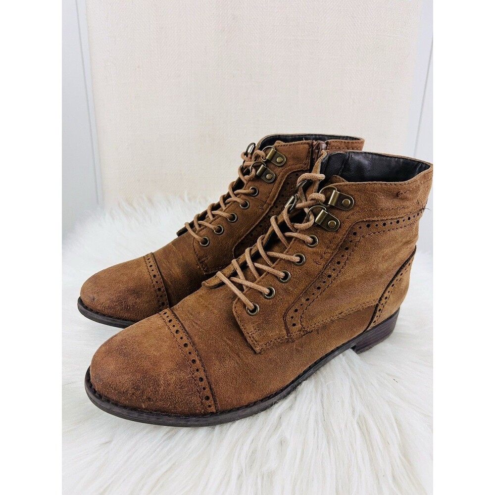 White Mountain Tate Womens Ankle Boots Tobacco Suedette Lace Up Side Zip 7M